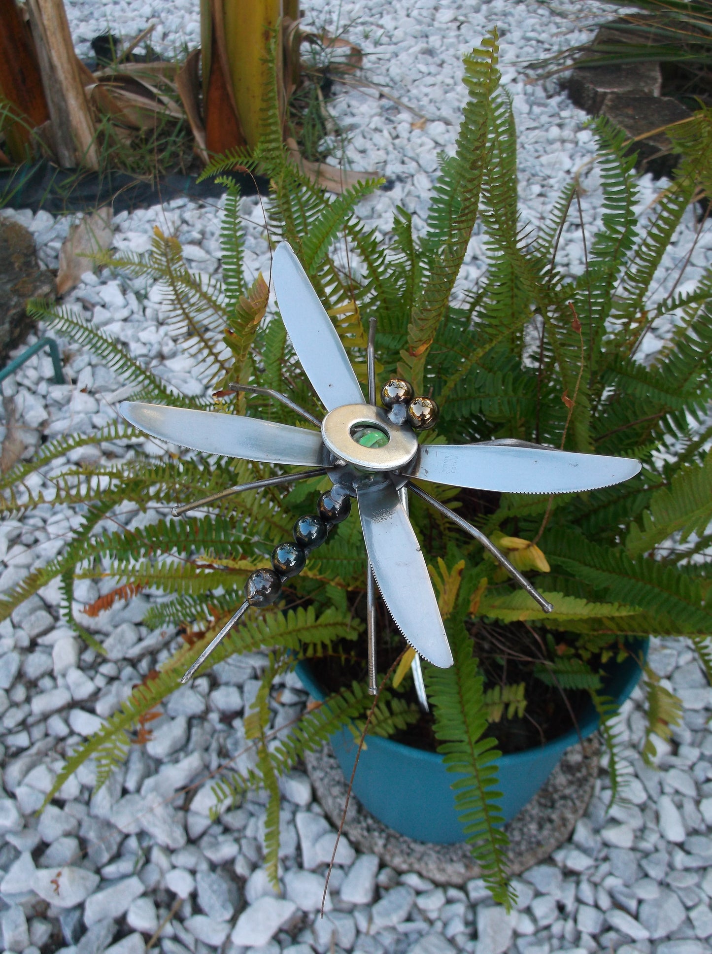 Green Dragonfly Metal Sculpture, Garden Stake, yard art