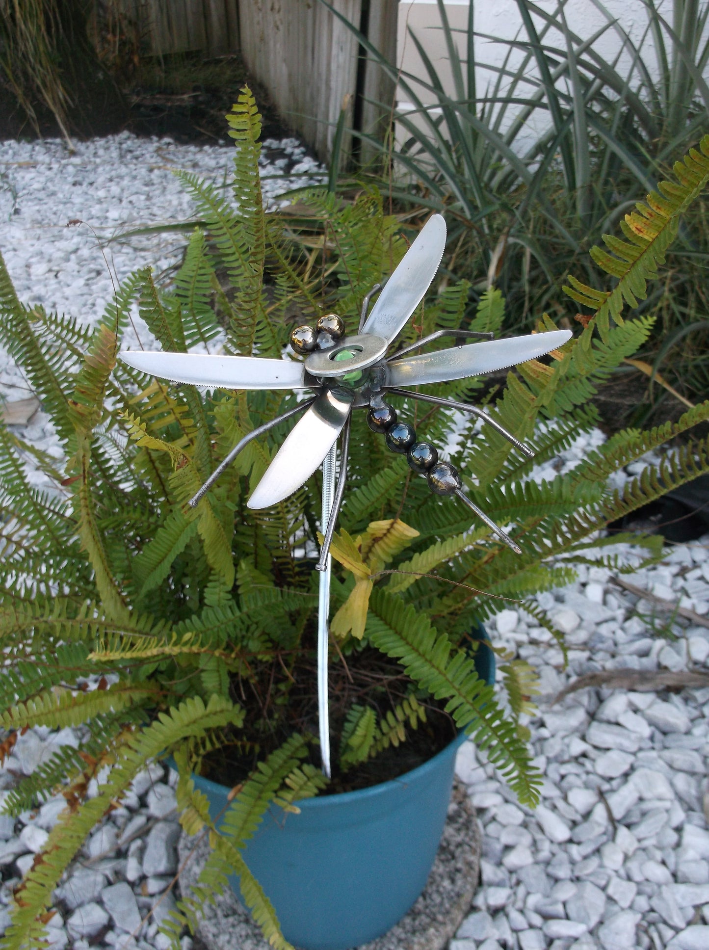 Green Dragonfly Metal Sculpture, Garden Stake, yard art