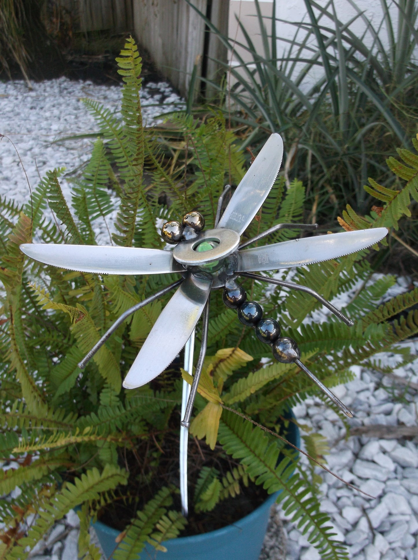 Green Dragonfly Metal Sculpture, Garden Stake, yard art