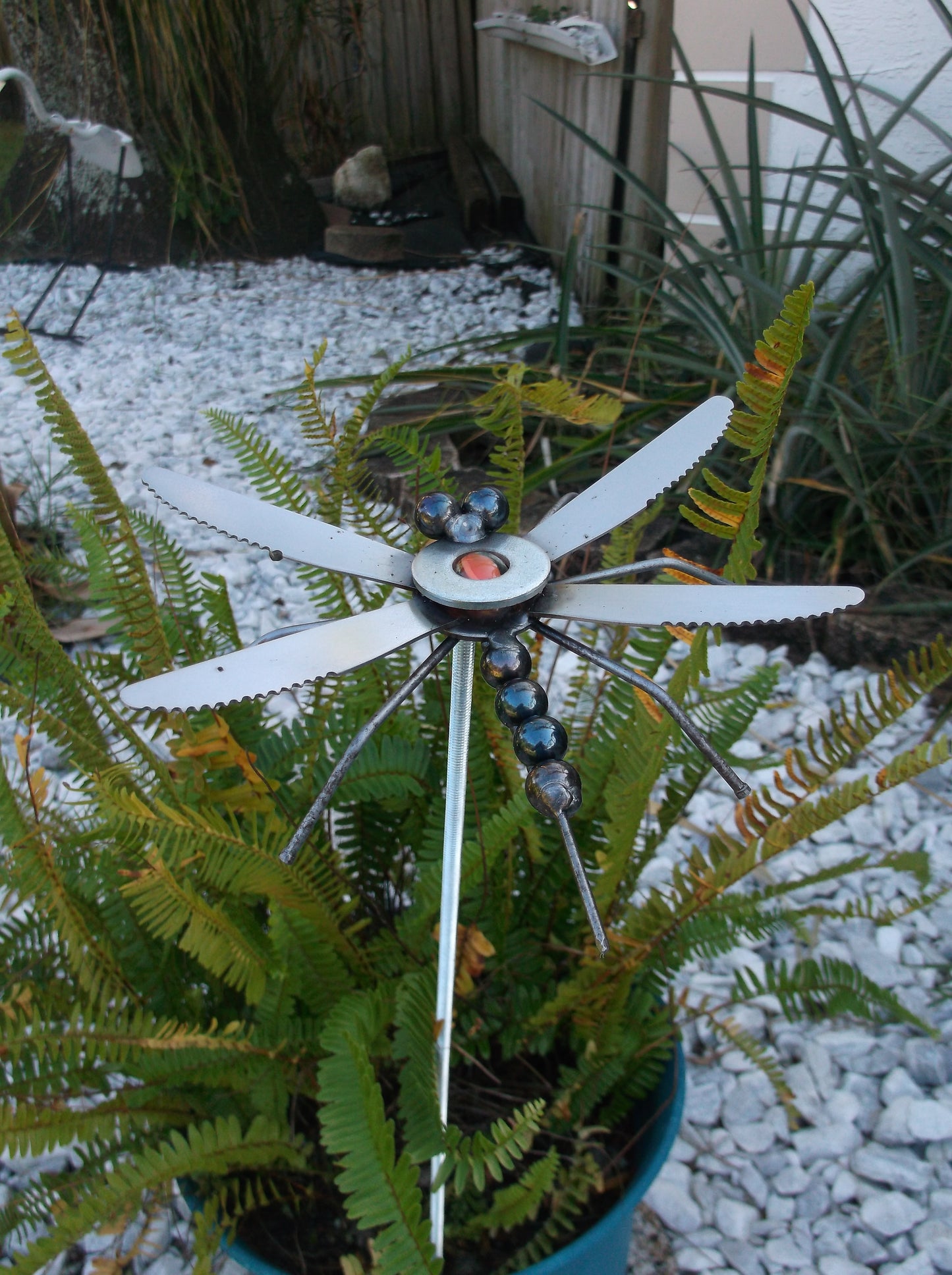 Orange Dragonfly Metal Sculpture, Garden Stake, yard art