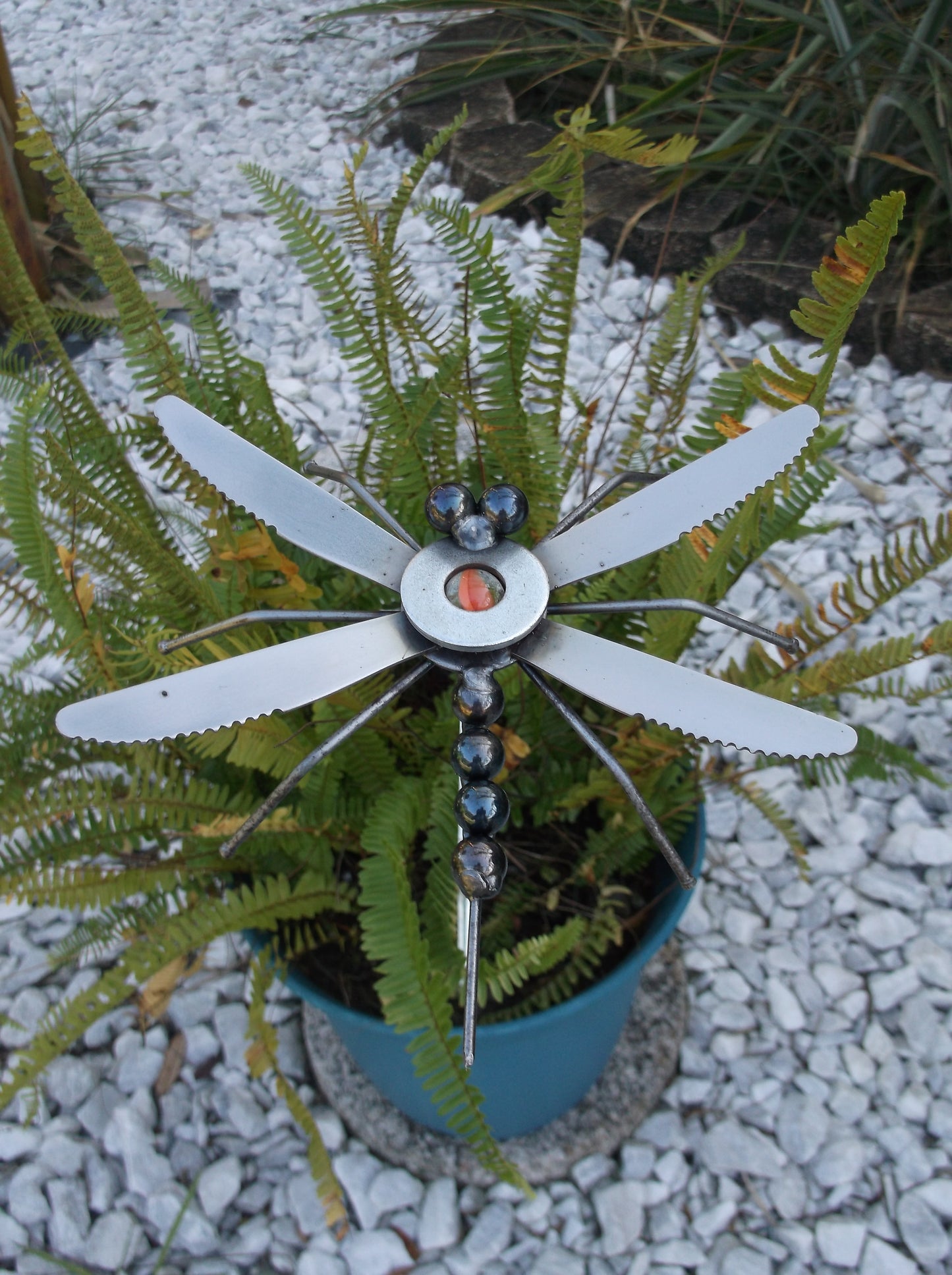Orange Dragonfly Metal Sculpture, Garden Stake, yard art