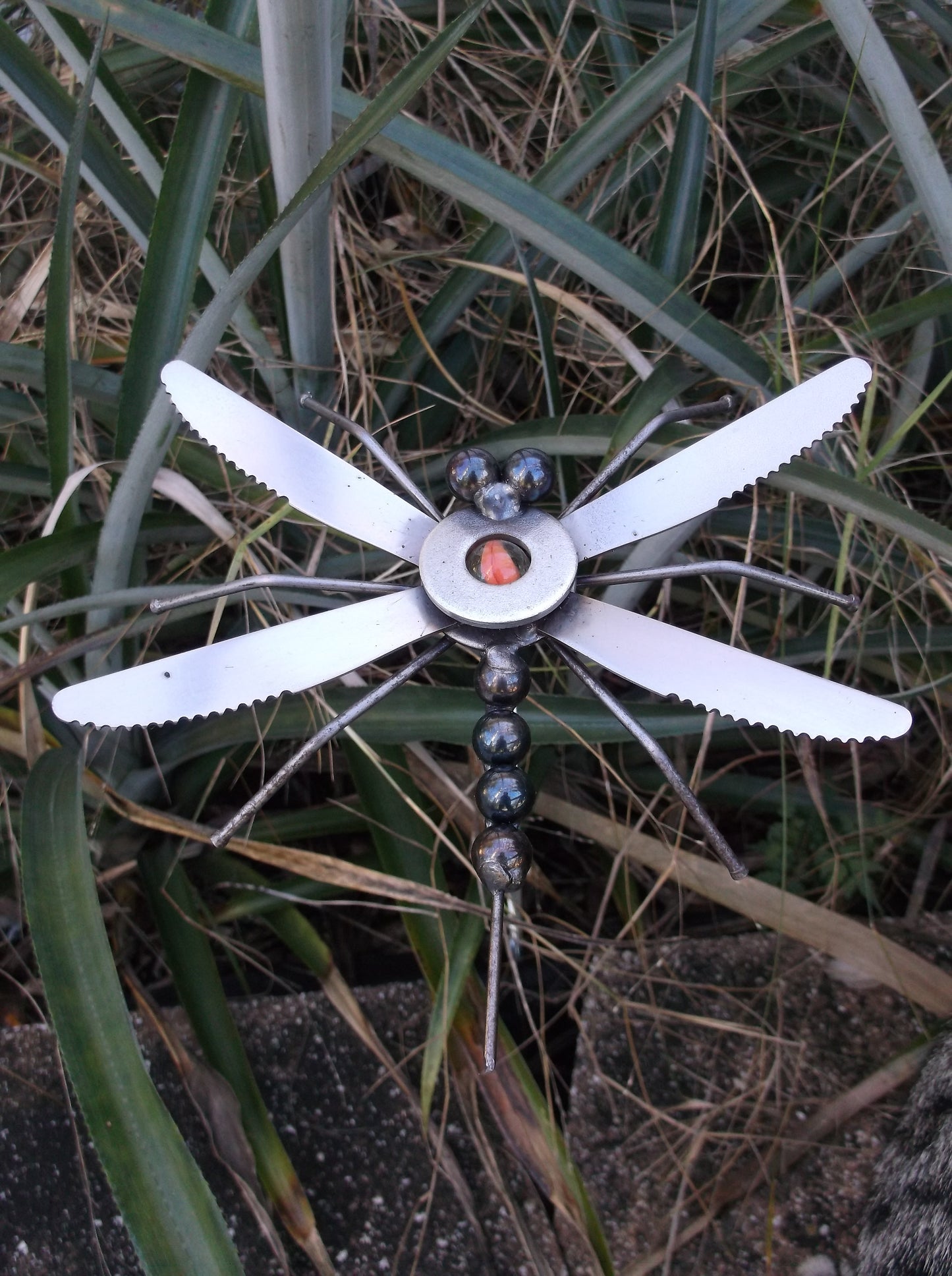 Orange Dragonfly Metal Sculpture, Garden Stake, yard art