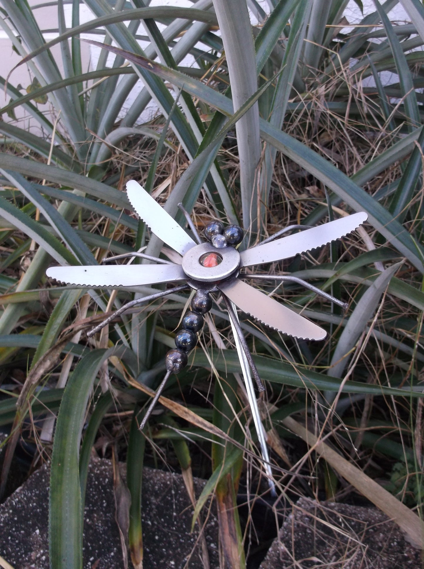 Orange Dragonfly Metal Sculpture, Garden Stake, yard art