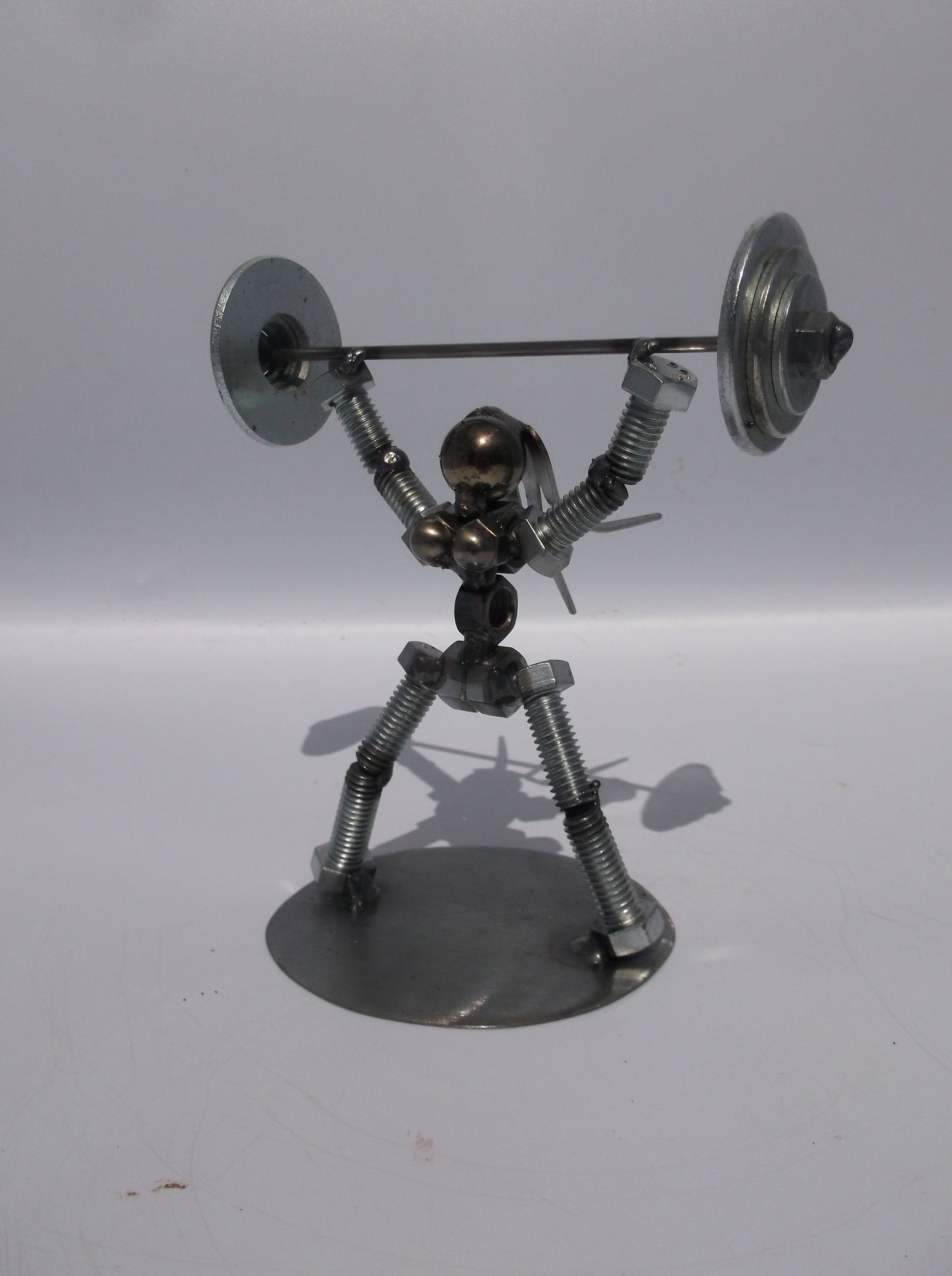 Female Military Press Weight Lifter, Metal Bolt Figurine, Athlete exercise