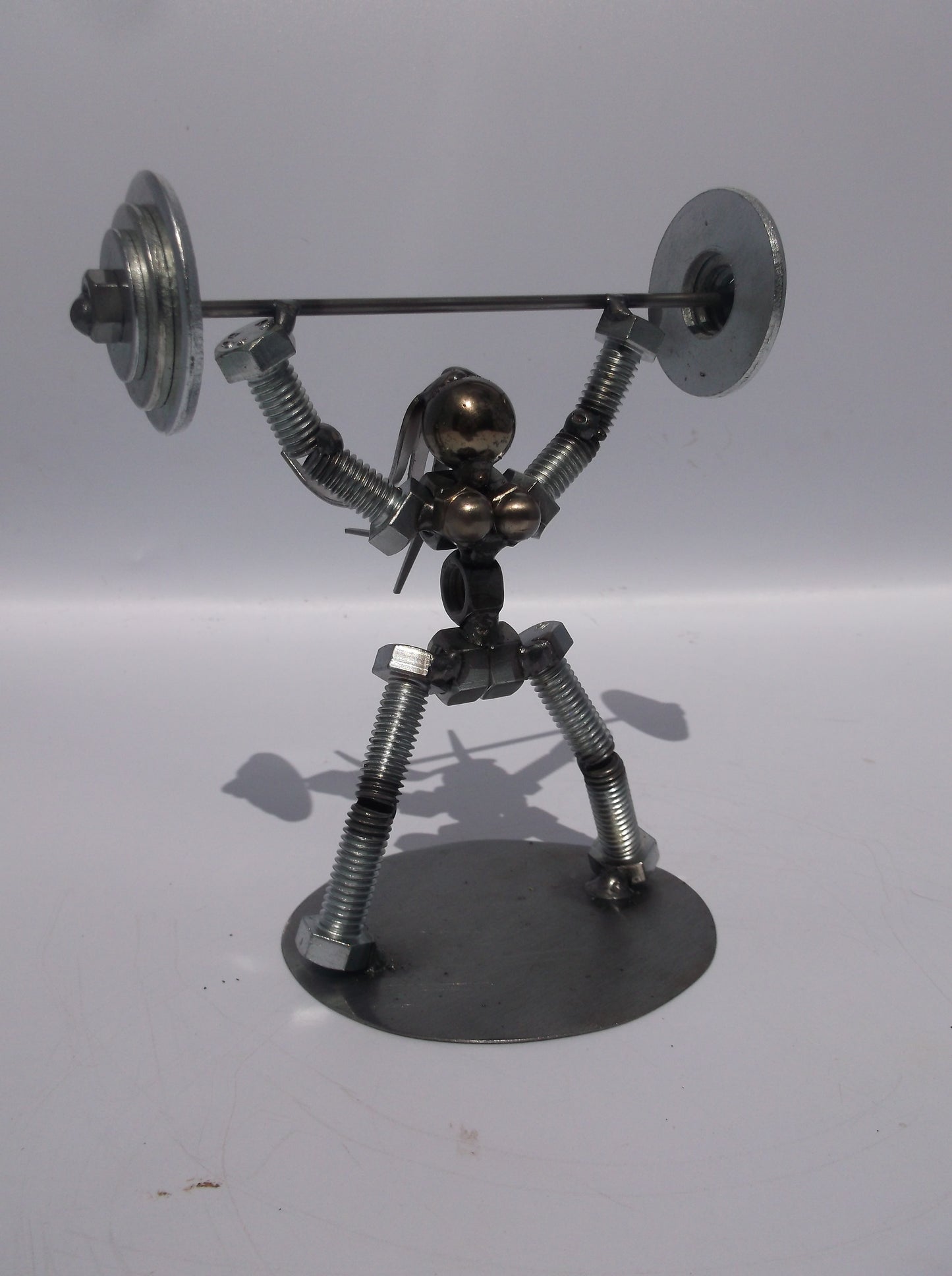 Female Military Press Weight Lifter, Metal Bolt Figurine, Athlete exercise