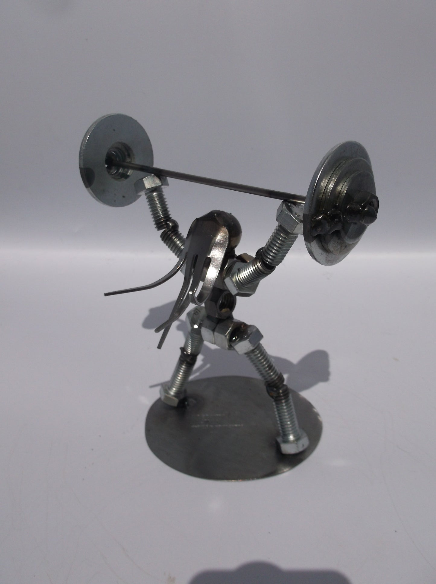 Female Military Press Weight Lifter, Metal Bolt Figurine, Athlete exercise