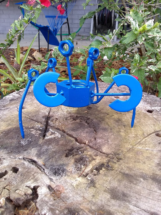 Blue Crab Scrap Metal Recycled Art, Crab Sculpture Figurine