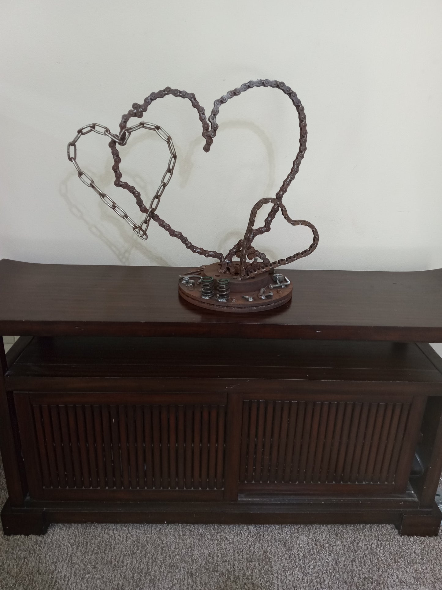 Metal Heart Sculpture of Motorcycle Chains, Rustic Up cycled Welded Metal Art