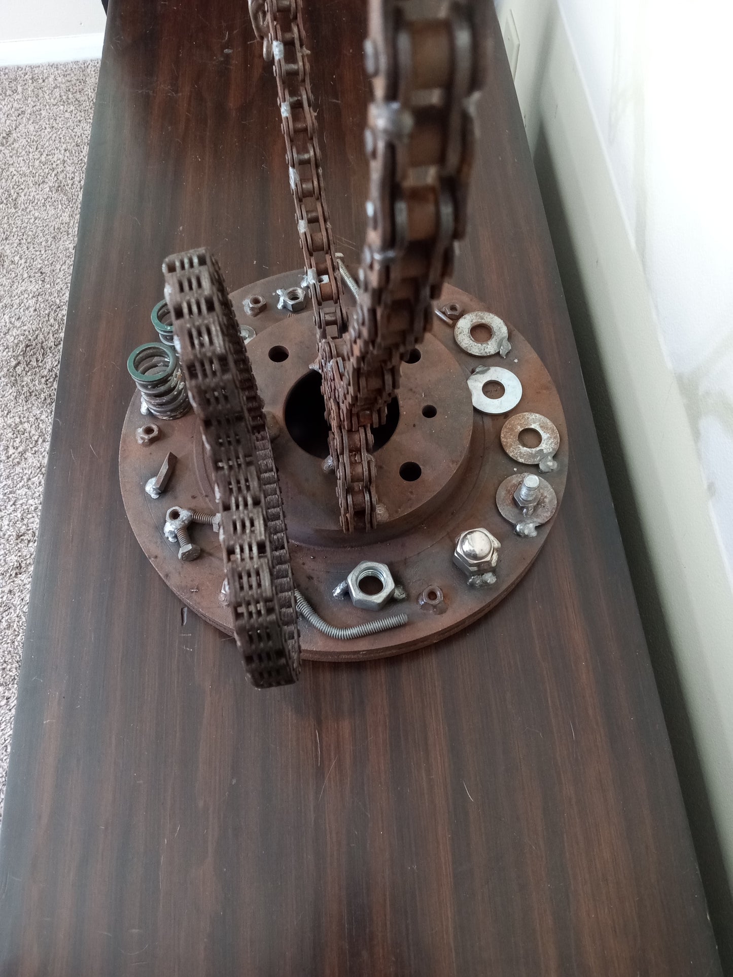 Metal Heart Sculpture of Motorcycle Chains, Rustic Up cycled Welded Metal Art