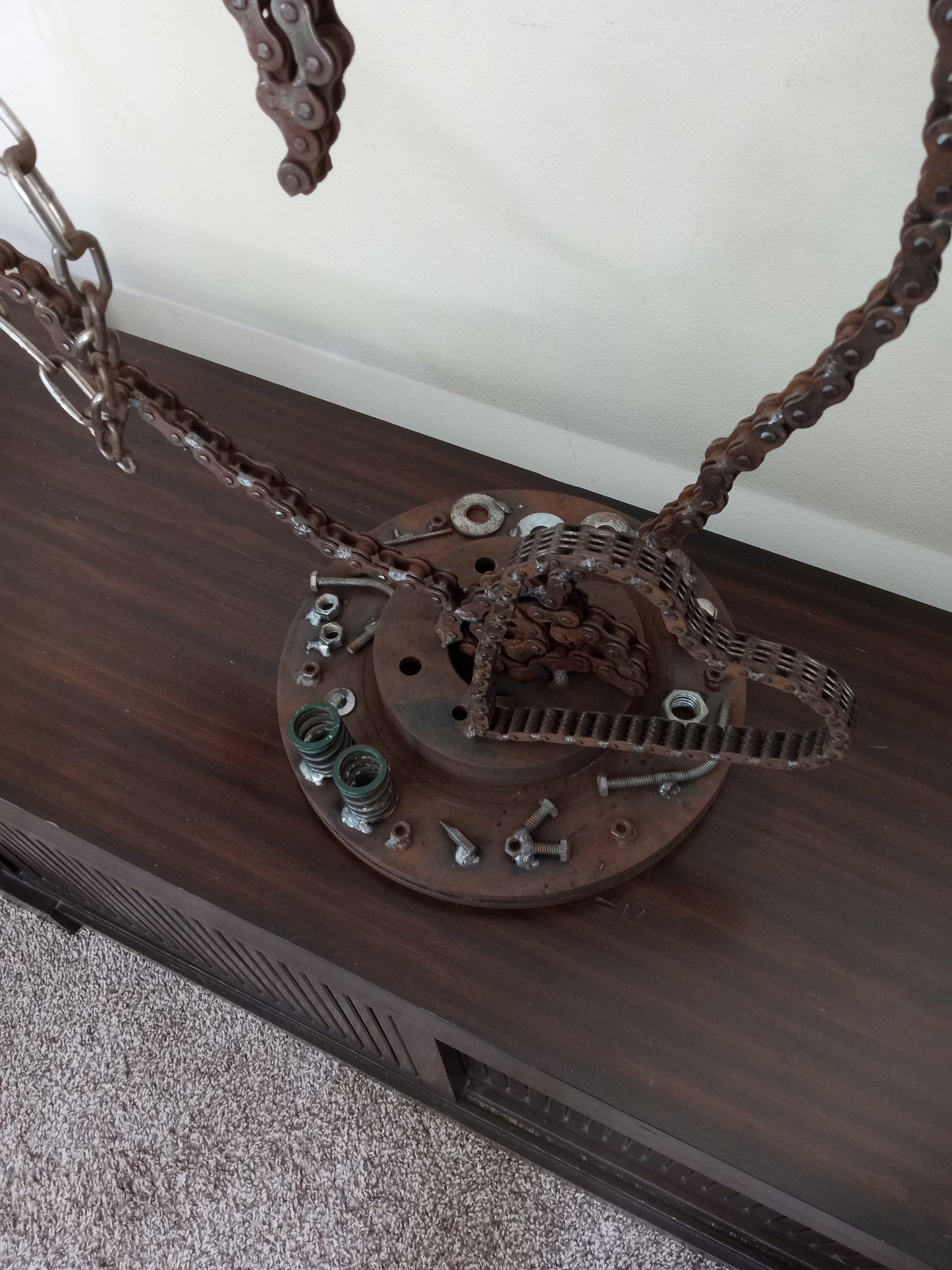 Metal Heart Sculpture of Motorcycle Chains, Rustic Up cycled Welded Metal Art