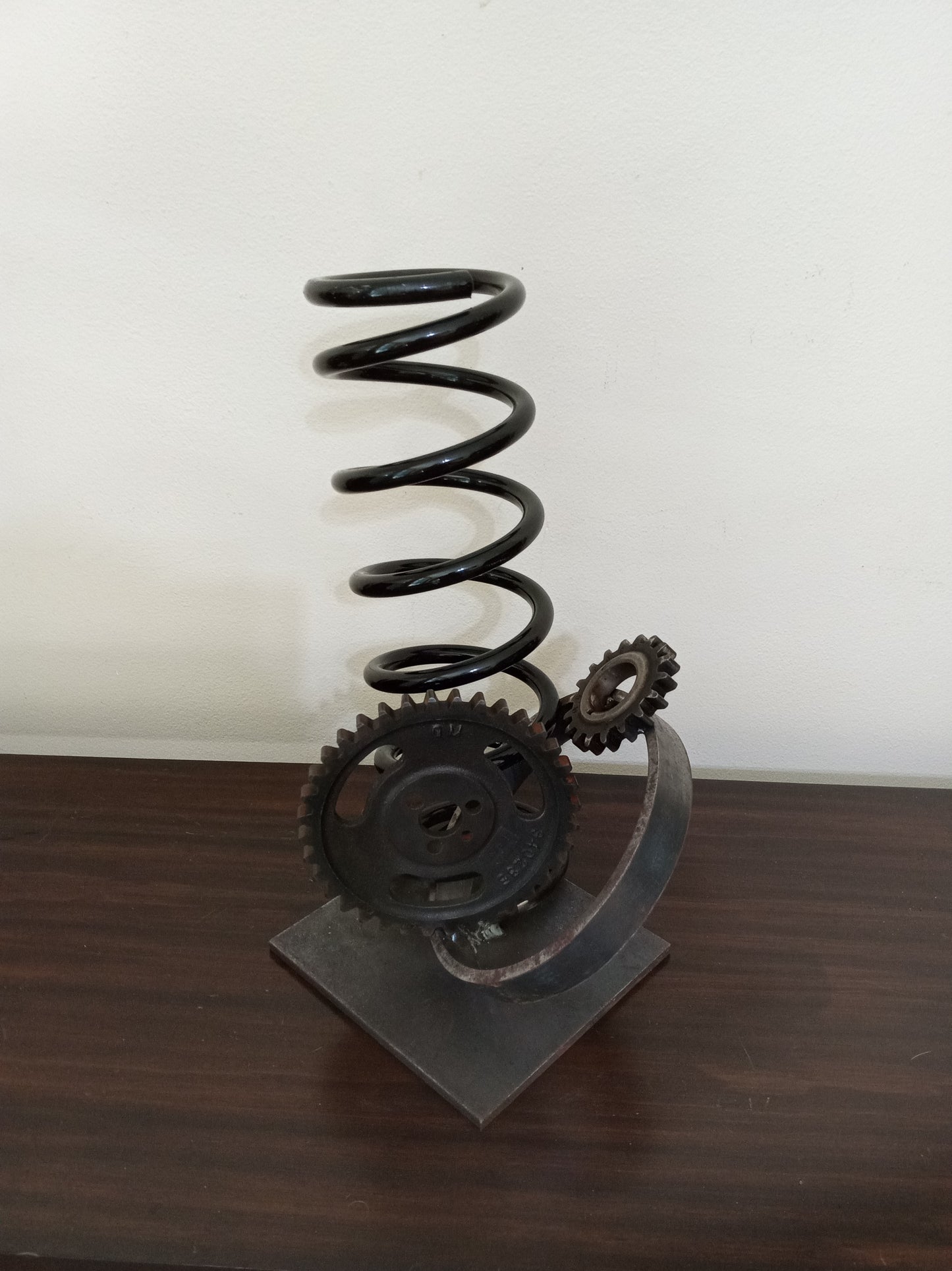 Rustic Metal Sculpture, Metal Gears, Spring and Up cycled Metal Pipe