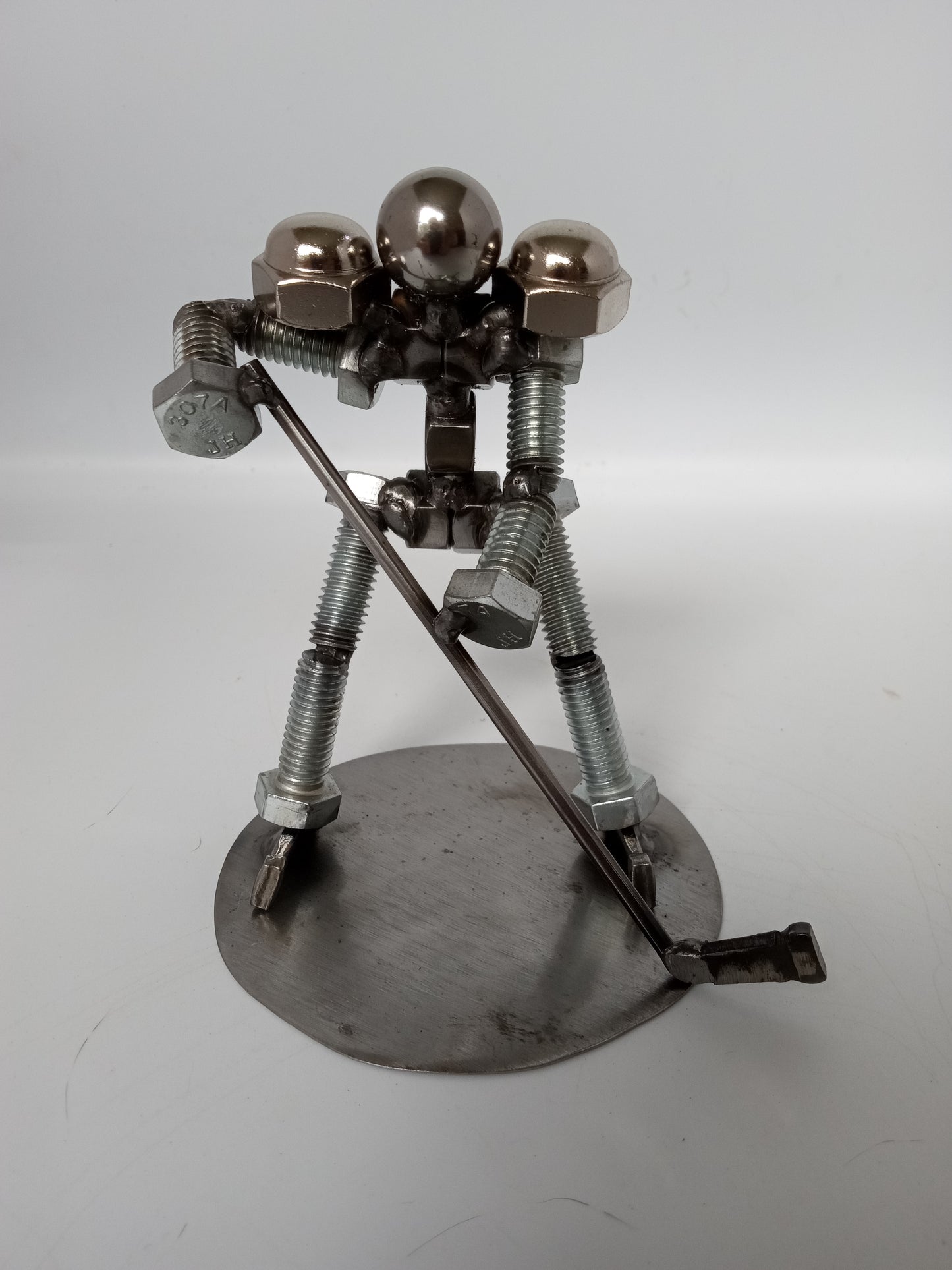 Hockey Player, Metal Bolt Figurine, Athlete, ice skate, sports art
