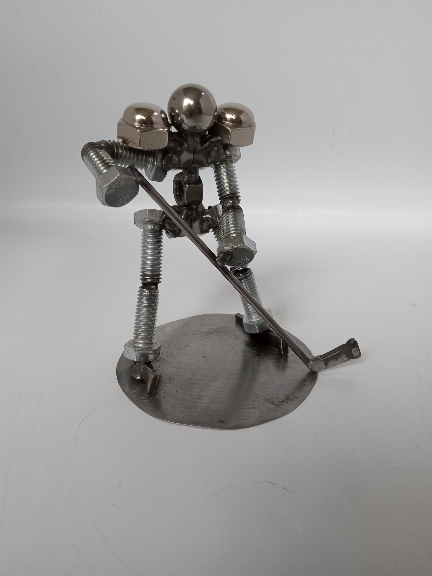 Hockey Player, Metal Bolt Figurine, Athlete, ice skate, sports art