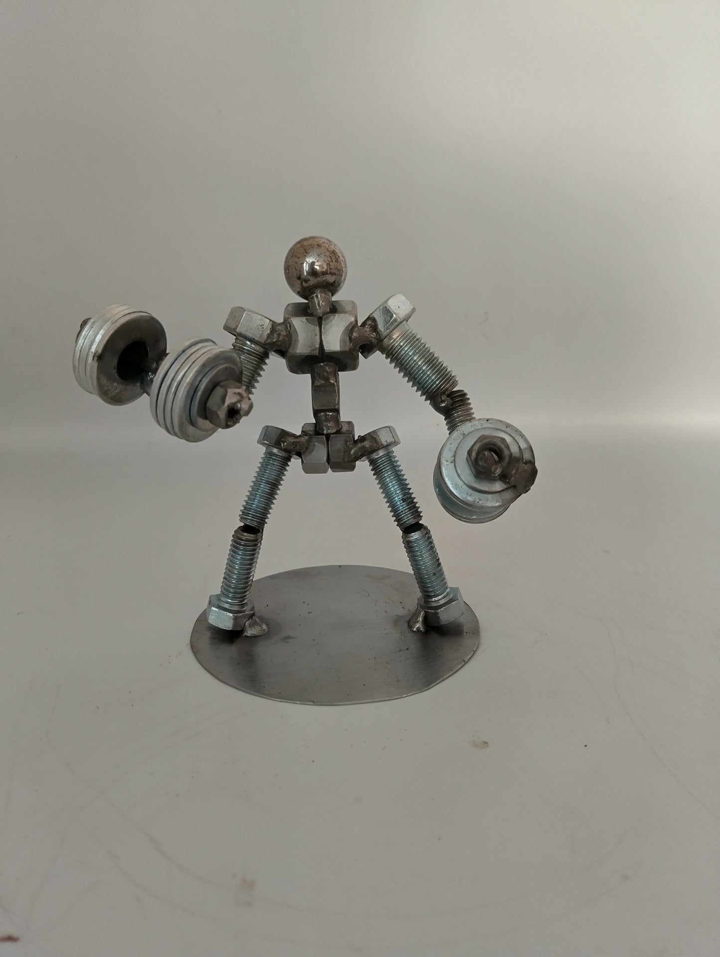 Mega Dumbbell Curl Weight Lifter, Body Builder Metal Bolt Figurine, Athlete Exercise Personal Trainer