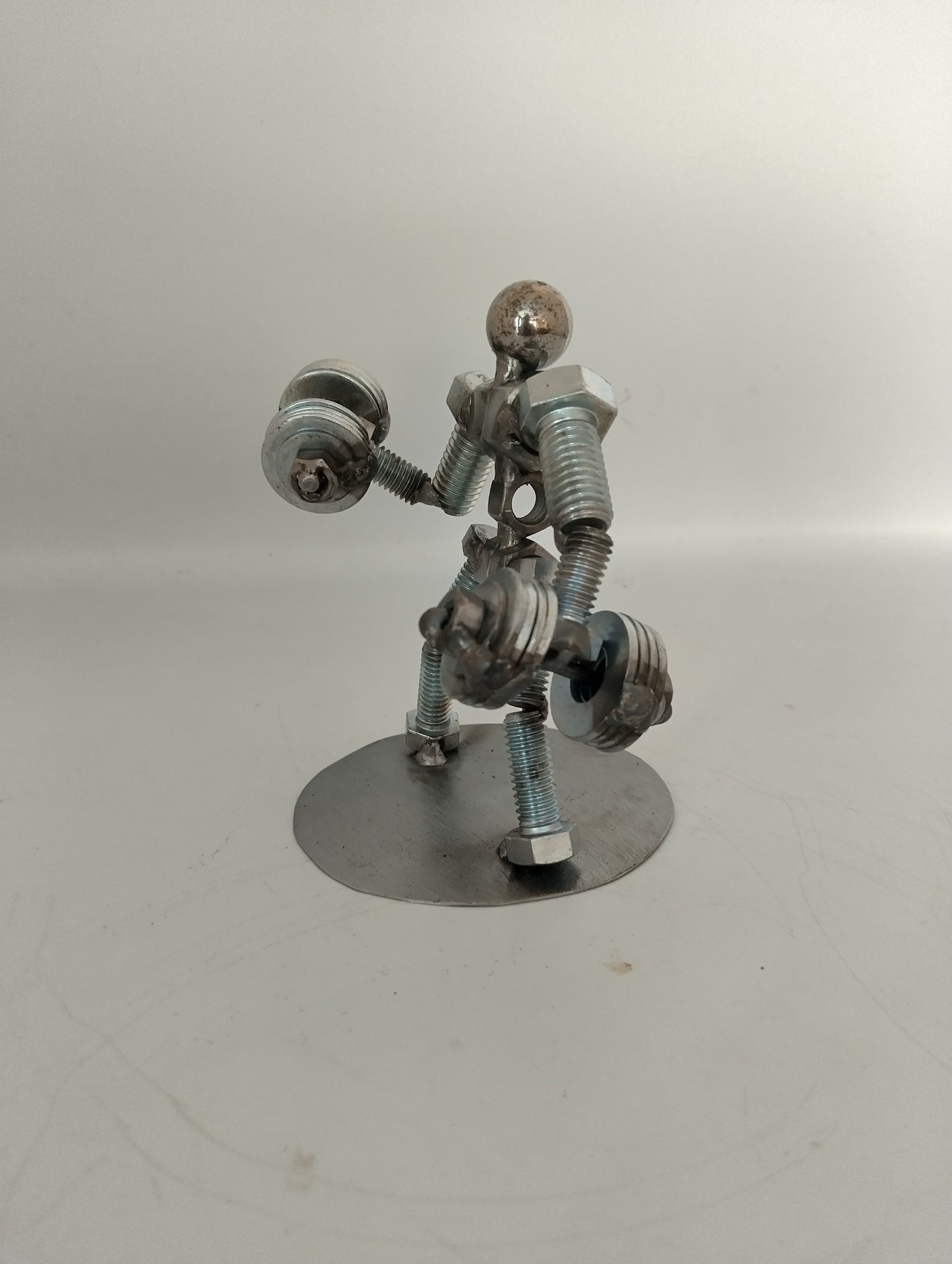 Mega Dumbbell Curl Weight Lifter, Body Builder Metal Bolt Figurine, Athlete Exercise Personal Trainer