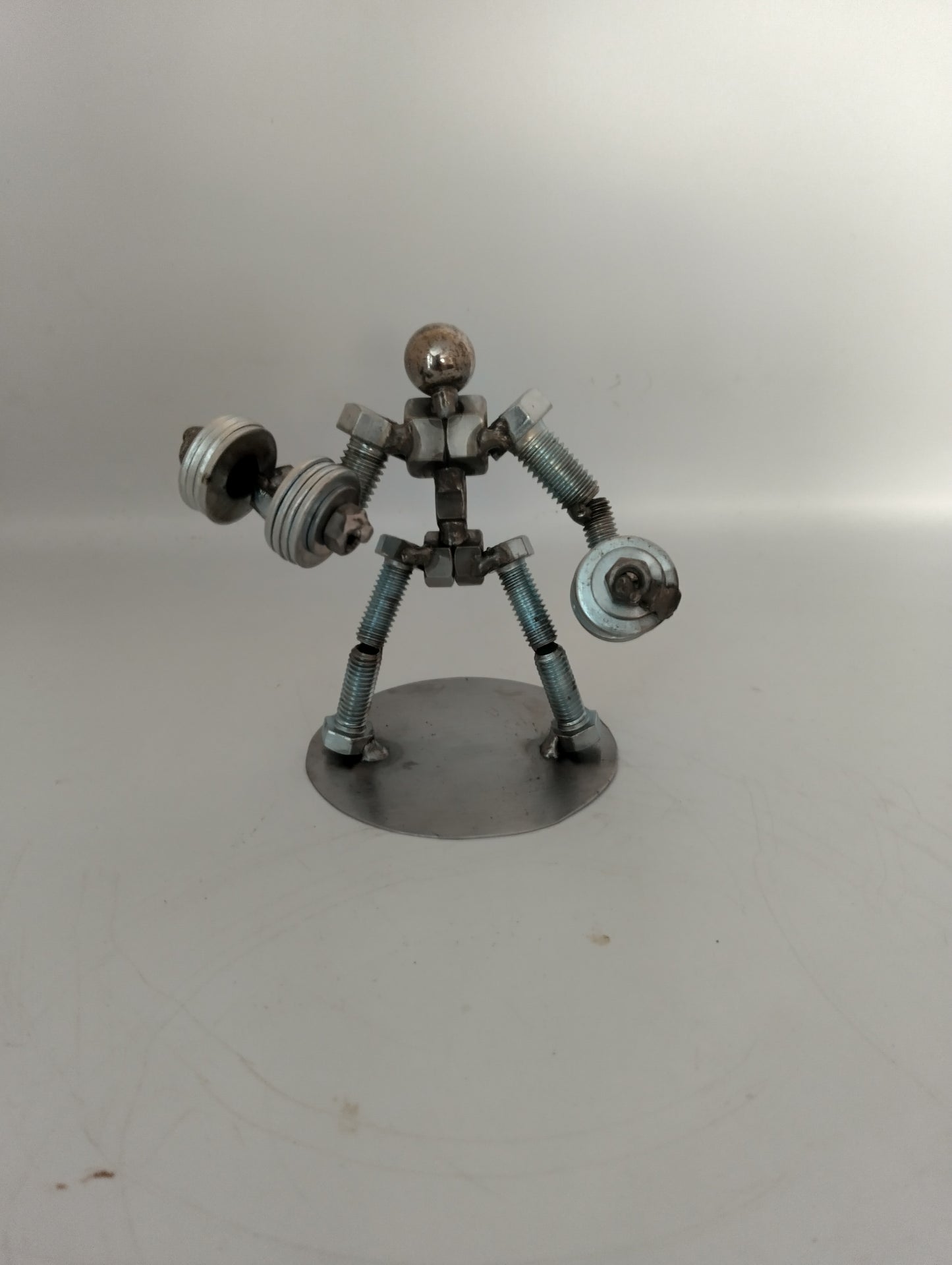 Mega Dumbbell Curl Weight Lifter, Body Builder Metal Bolt Figurine, Athlete Exercise Personal Trainer