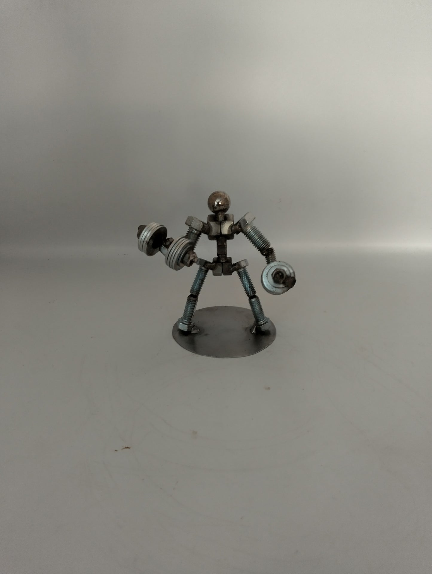 Mega Dumbbell Curl Weight Lifter, Body Builder Metal Bolt Figurine, Athlete Exercise Personal Trainer