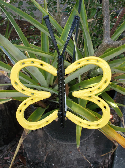 Yellow Horseshoe Butterfly Garden Art, Garden Stake, yard art