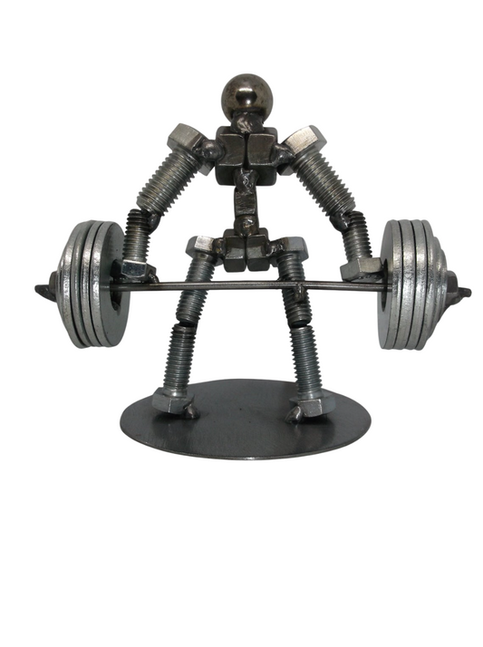 Deadlift Weight Lifter Figurine, Handcrafted Steel Metal Sculpture (Gym Decor Gift)