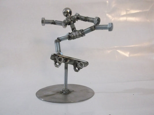 Skateboarder, Metal Bolt Figurine, Upcycled Metal Art