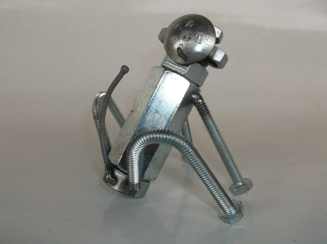 Monkey Miniature Figurine, recycled hardware welded metal art