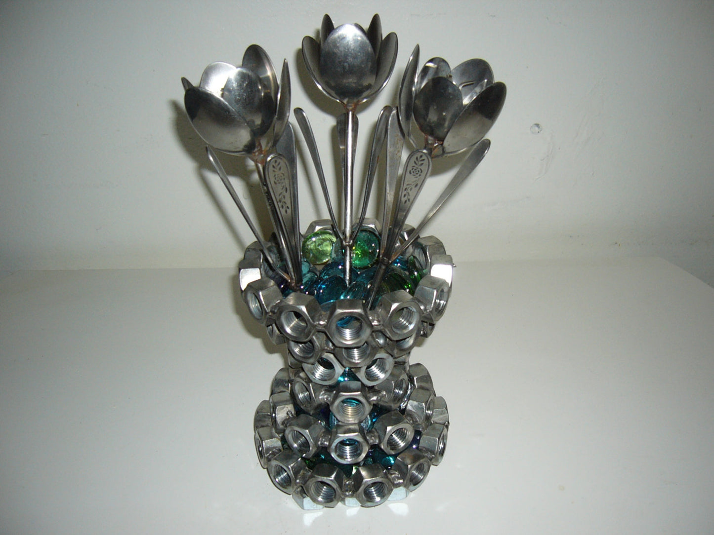 White Tulip, Metal Art Spoon Flower, Recycled Silverware