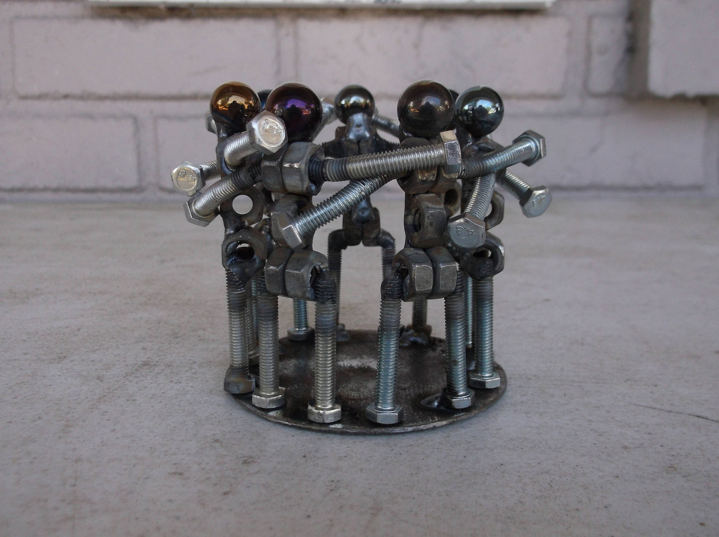Huddling Metal Bolt People, Group Hug, Team