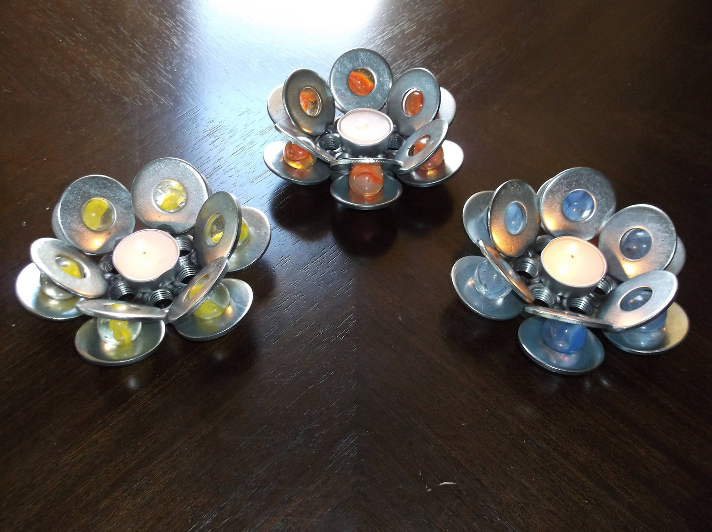 Orange Metal Candle Holder, Candle Holder, Metal Decor