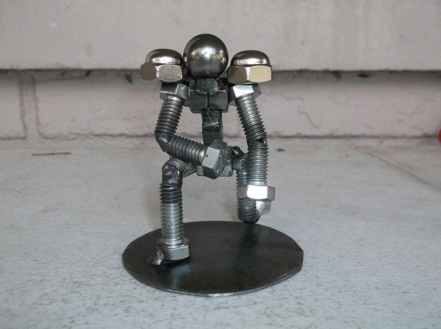 Football Player, Kneeling Football Player, Metal Bolt Figurine, Up-cycled Athlete Art
