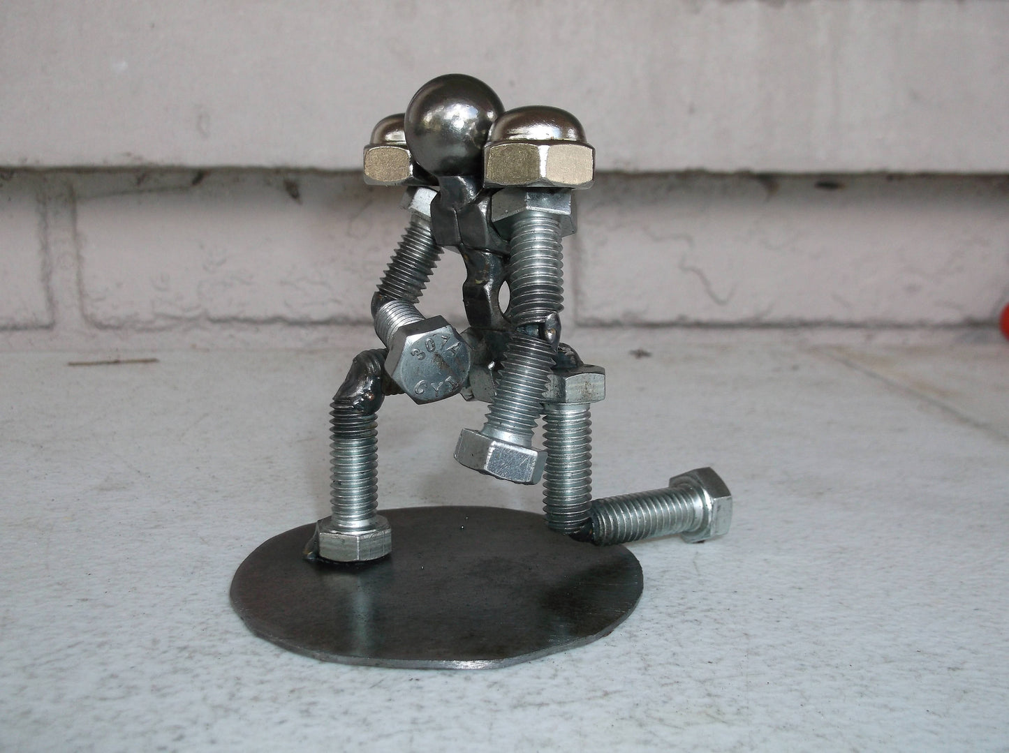 Football Player, Kneeling Football Player, Metal Bolt Figurine, Up-cycled Athlete Art