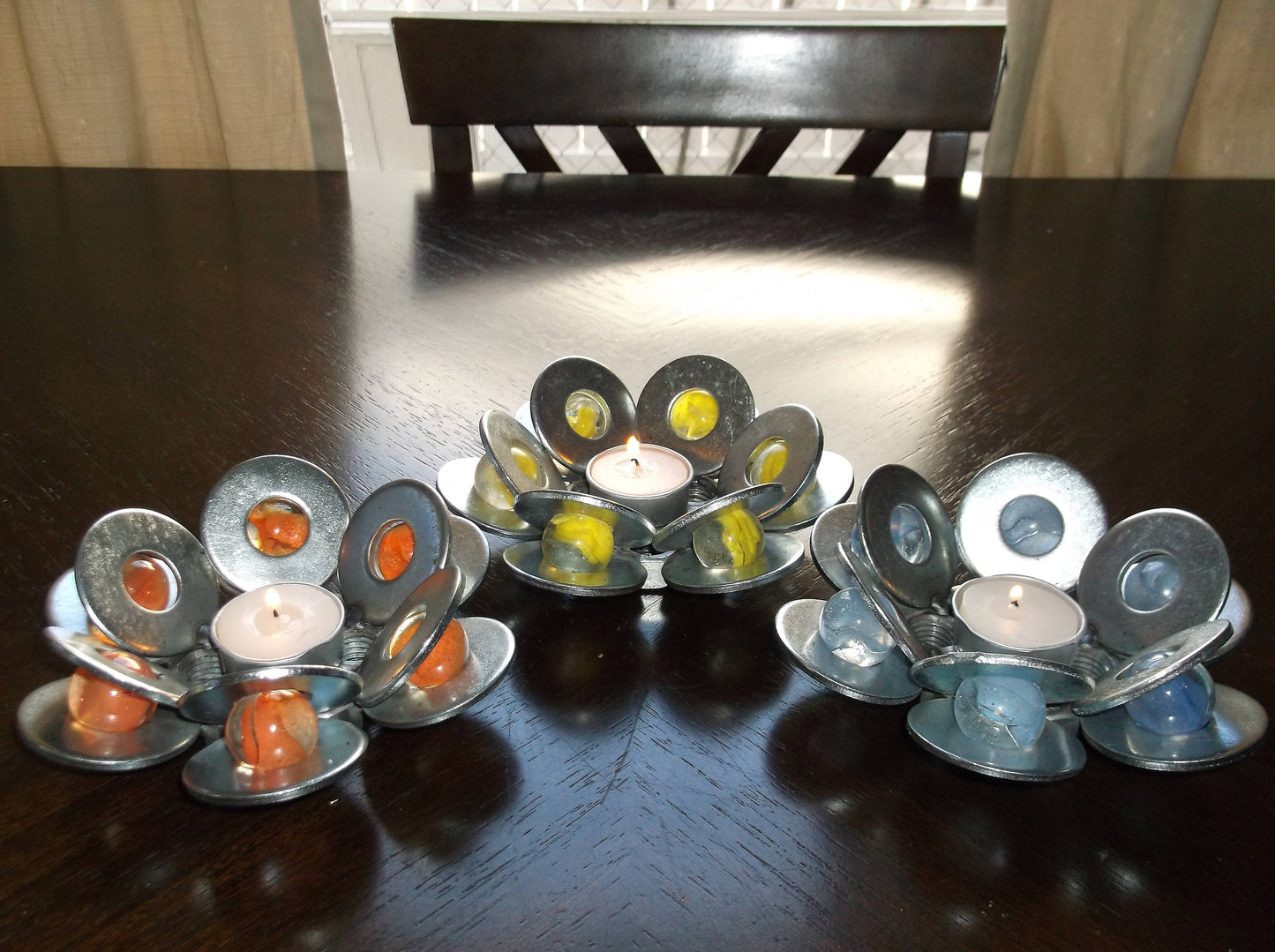 Orange Metal Candle Holder, Candle Holder, Metal Decor