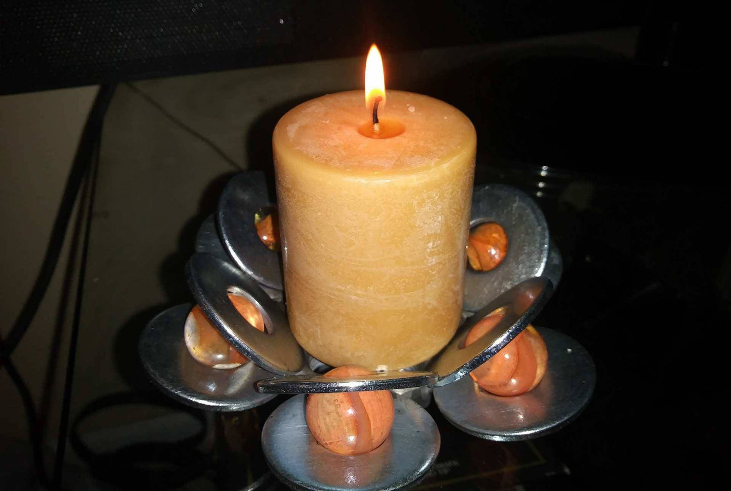 Orange Metal Candle Holder, Candle Holder, Metal Decor