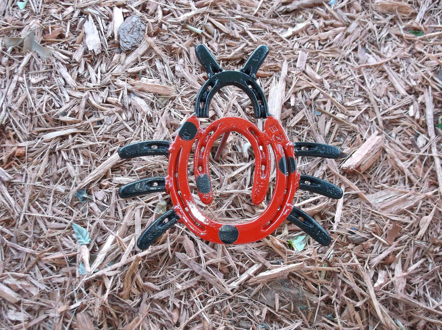 Lady Bug Horseshoe Garden stake, Welded Metal Yard Art