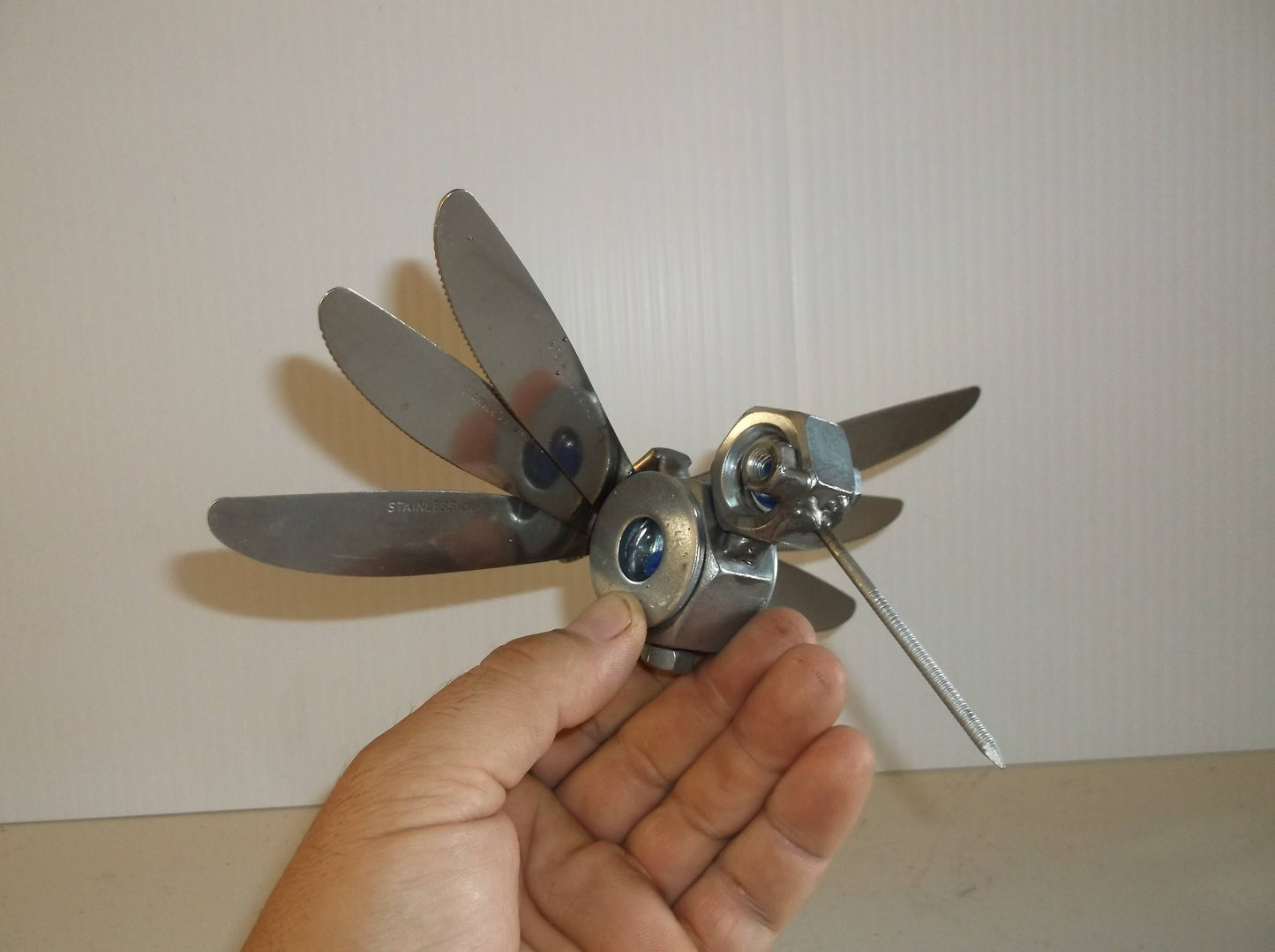 Green Humming Bird, Welded Metal Sculpture, Garden Stake Yard Art