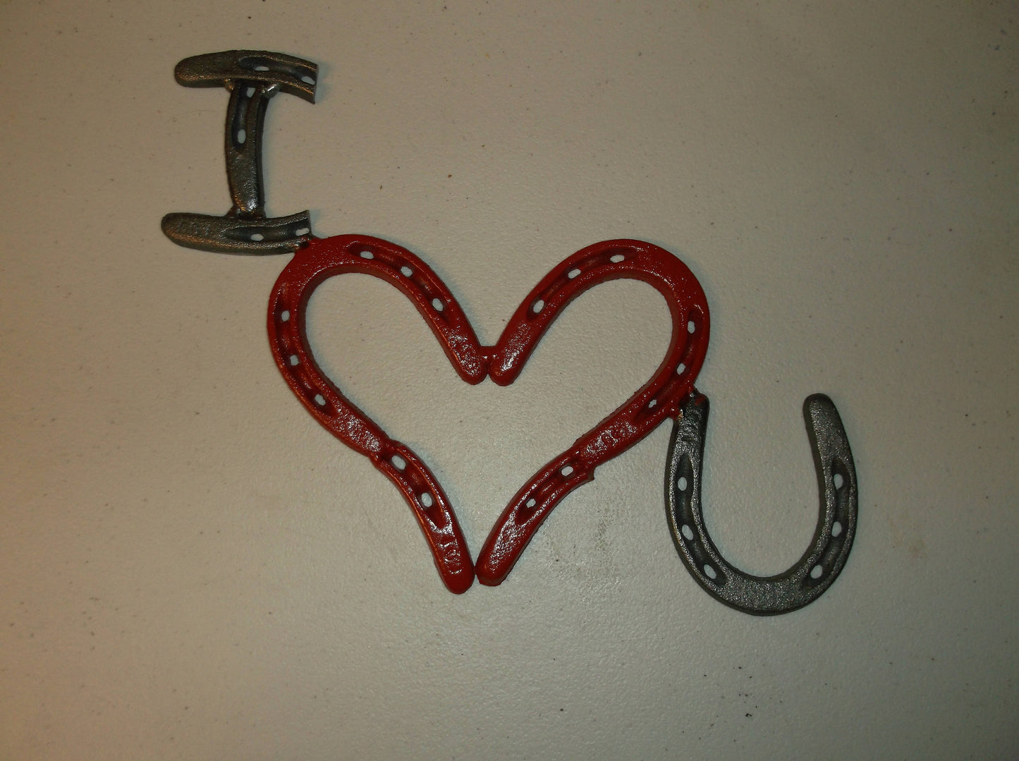 Red Horseshoe Heart, "I Love You" wall art, Horseshoe Art