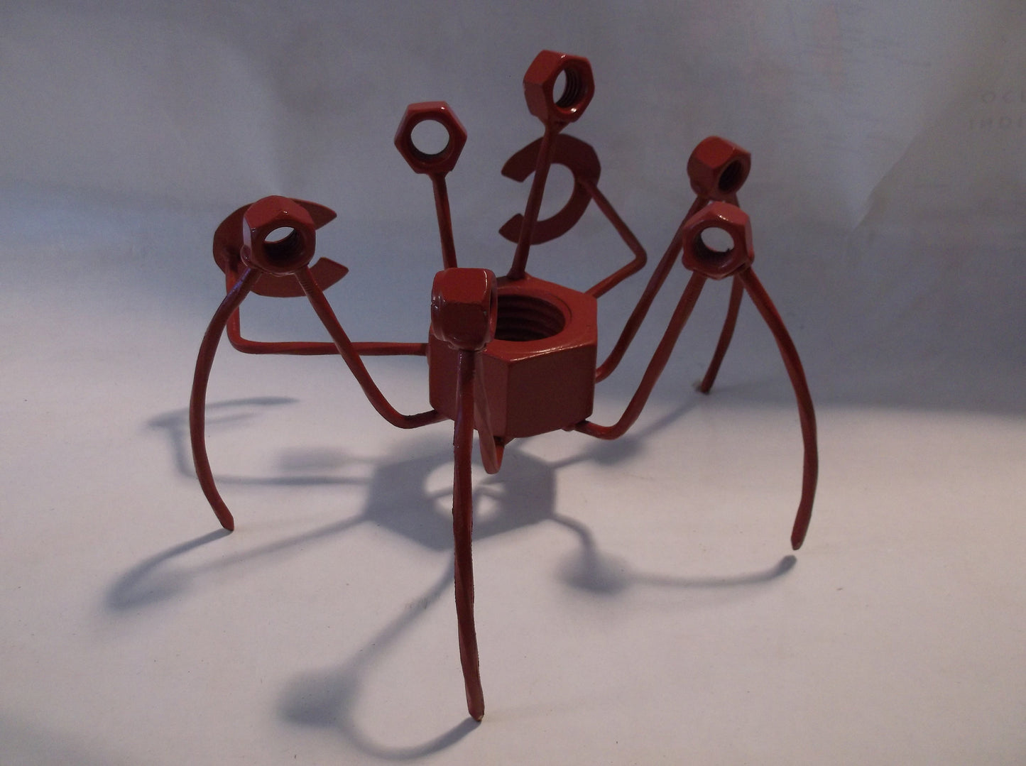 Red Metal Crab Sculpture, large up cycled welded art