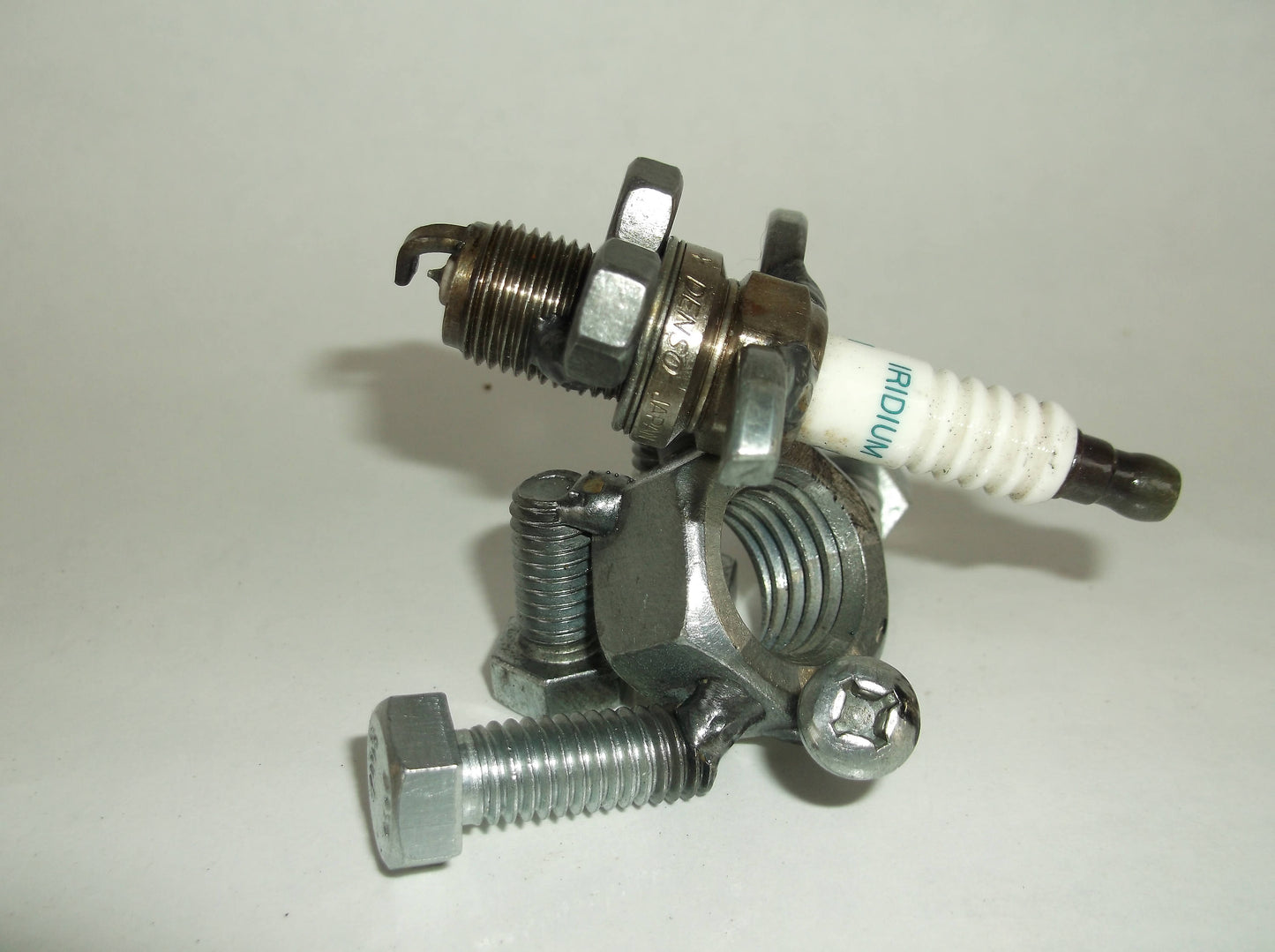 Dog sitting, Dog Figurine, Metal Spark Plug Dog, Metal Art