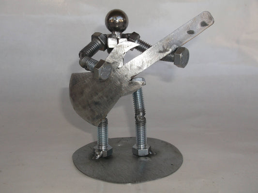 Bass Guitarist, Metal Bolt Figurine, Upcycled Art, Musician