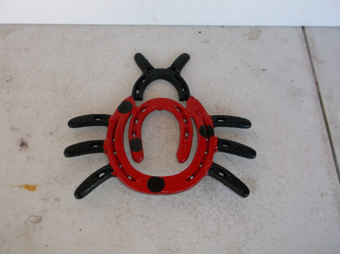 Lady Bug Horseshoe Garden stake, Welded Metal Yard Art