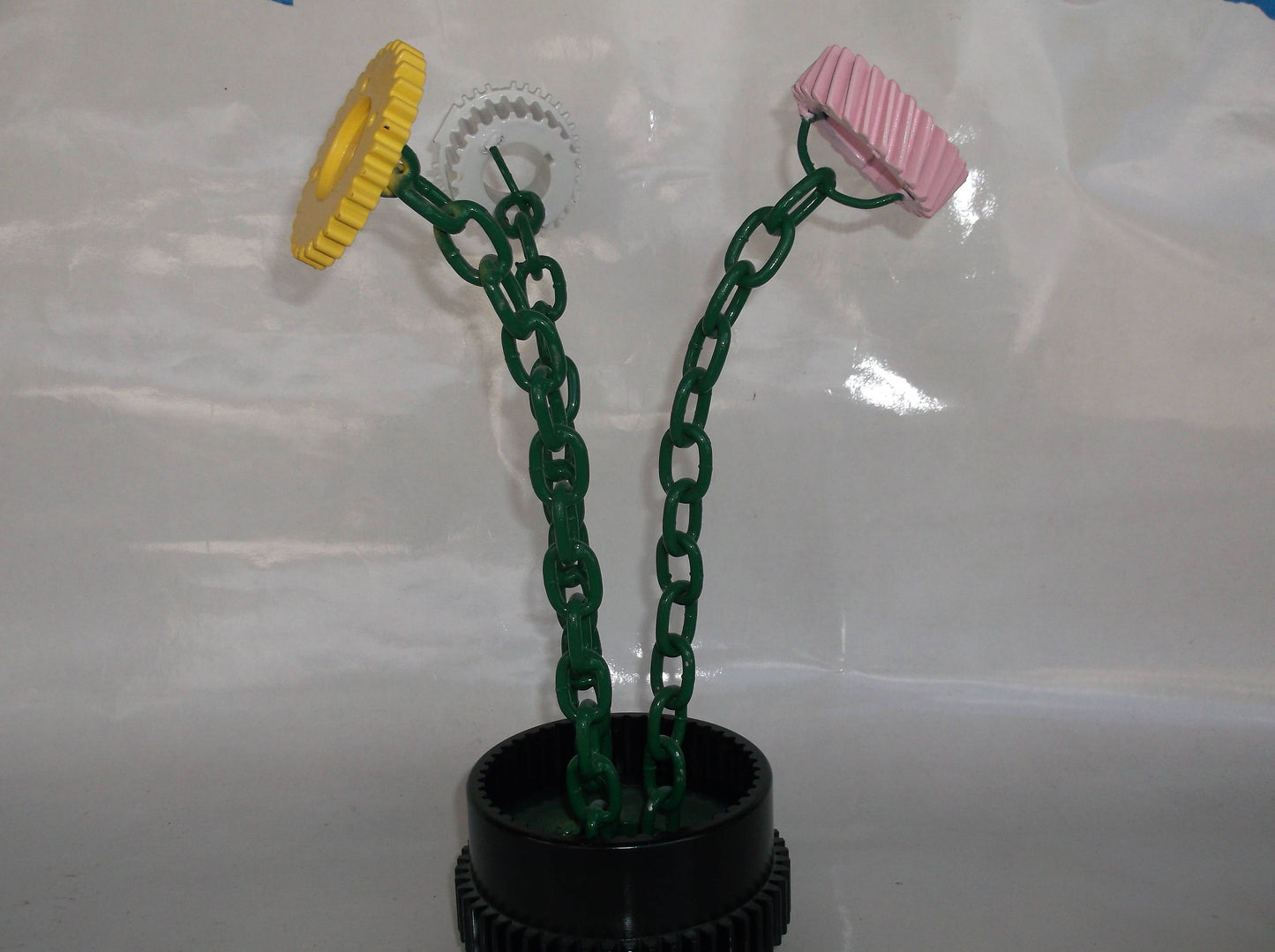 Floral Sculpture, Welded Metal Gears, Flower Arrangement. up cycled art