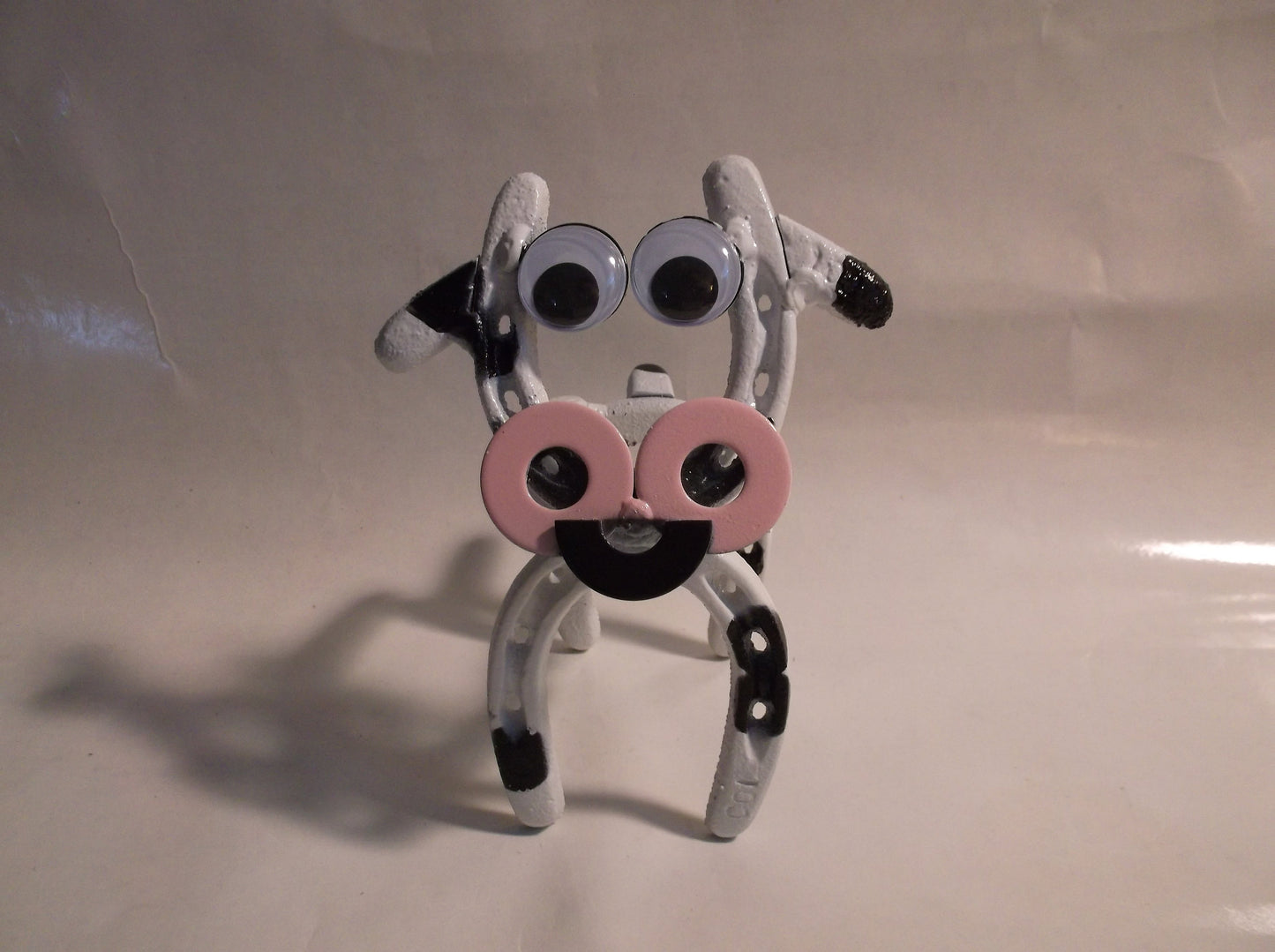 Horseshoe Cow Metal Sculpture,  Up cycled Welded Art