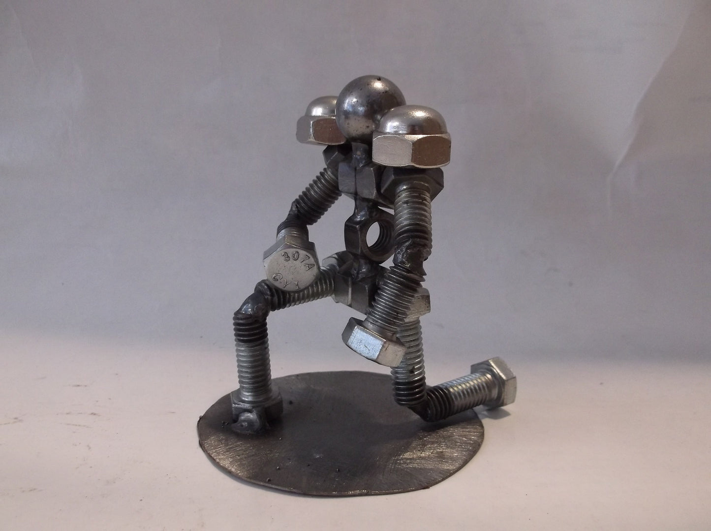 Football Player, Kneeling Football Player, Metal Bolt Figurine, Up-cycled Athlete Art