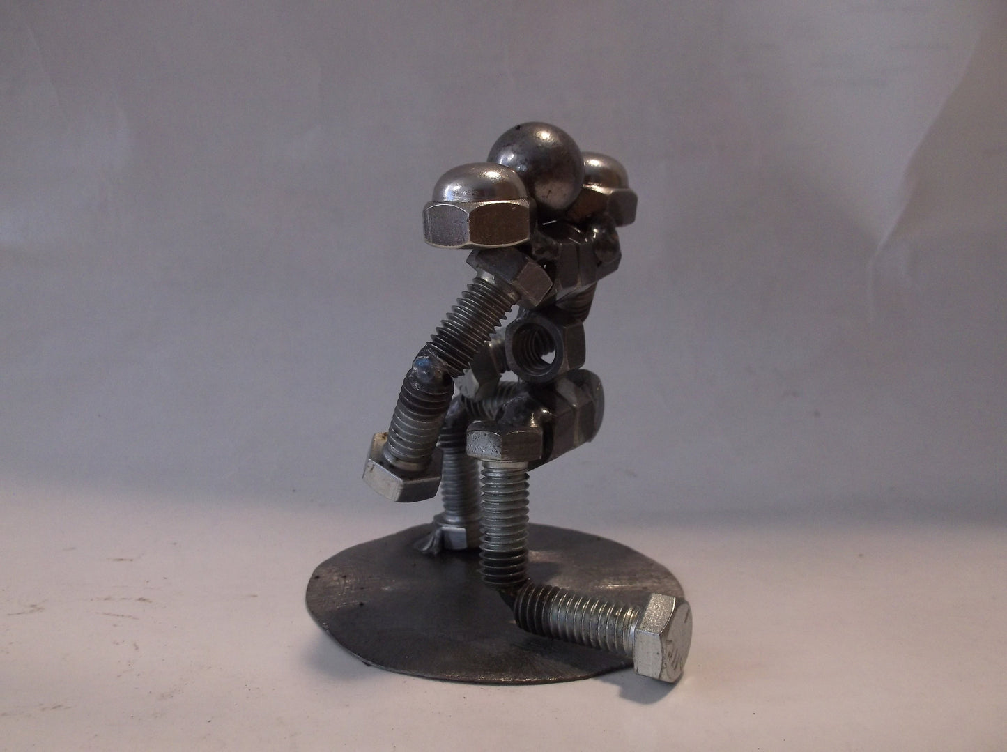 Football Player, Kneeling Football Player, Metal Bolt Figurine, Up-cycled Athlete Art