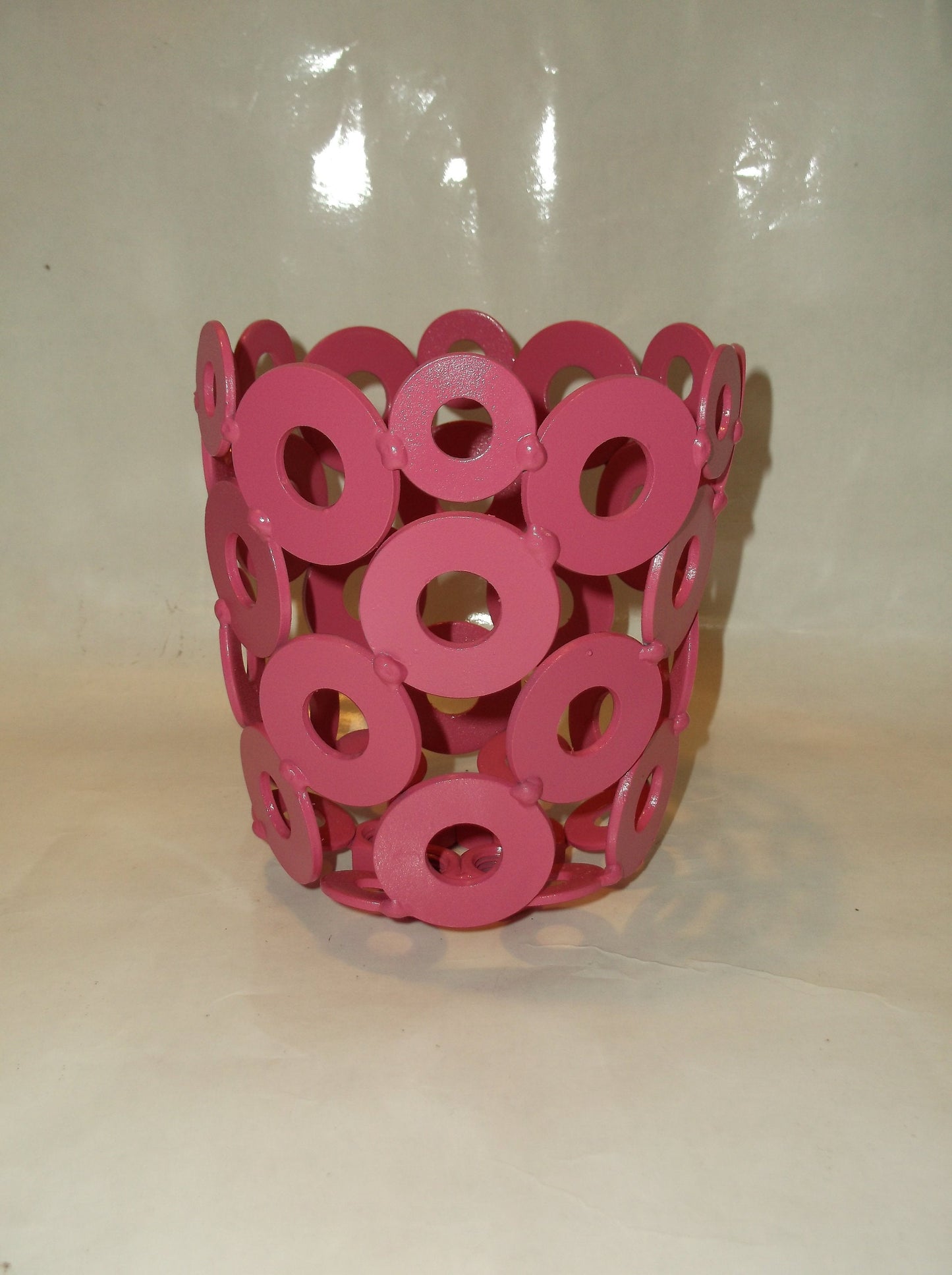 Pink Metal Vase, Metal Flower Pot Container (Holder), Recycled Art