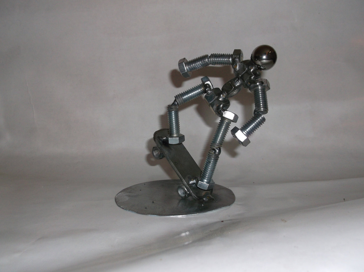 Skateboarder, Metal Bolt Figurine, Upcycled Metal Art