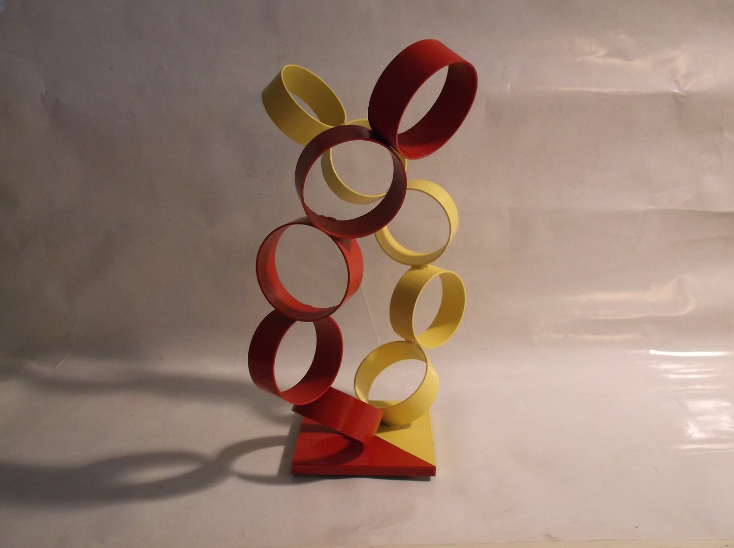 Twisted Metal Rings, Abstract Sculpture, Red & Yellow Modern Welded Art
