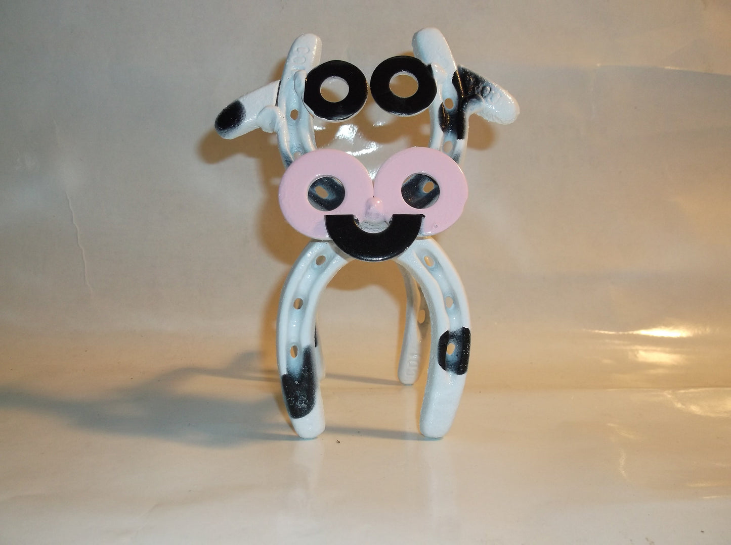 Horseshoe Cow Metal Sculpture,  Up cycled Welded Art