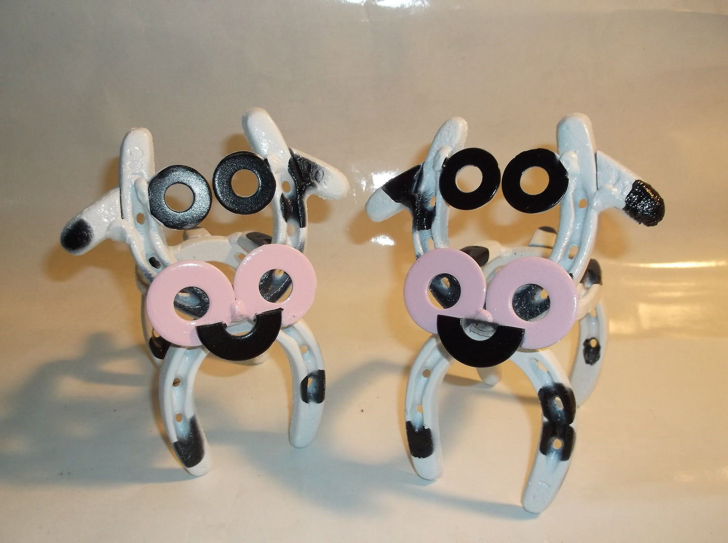 Horseshoe Cow Metal Sculpture,  Up cycled Welded Art