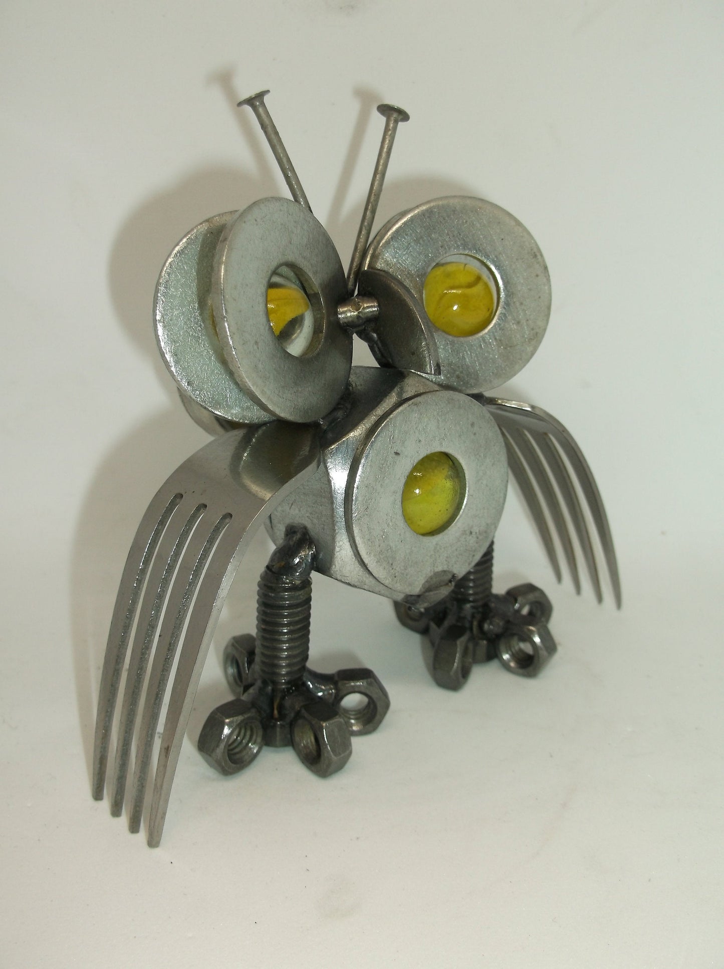 Yellow Owl Magnet, Up cycled metal welded art