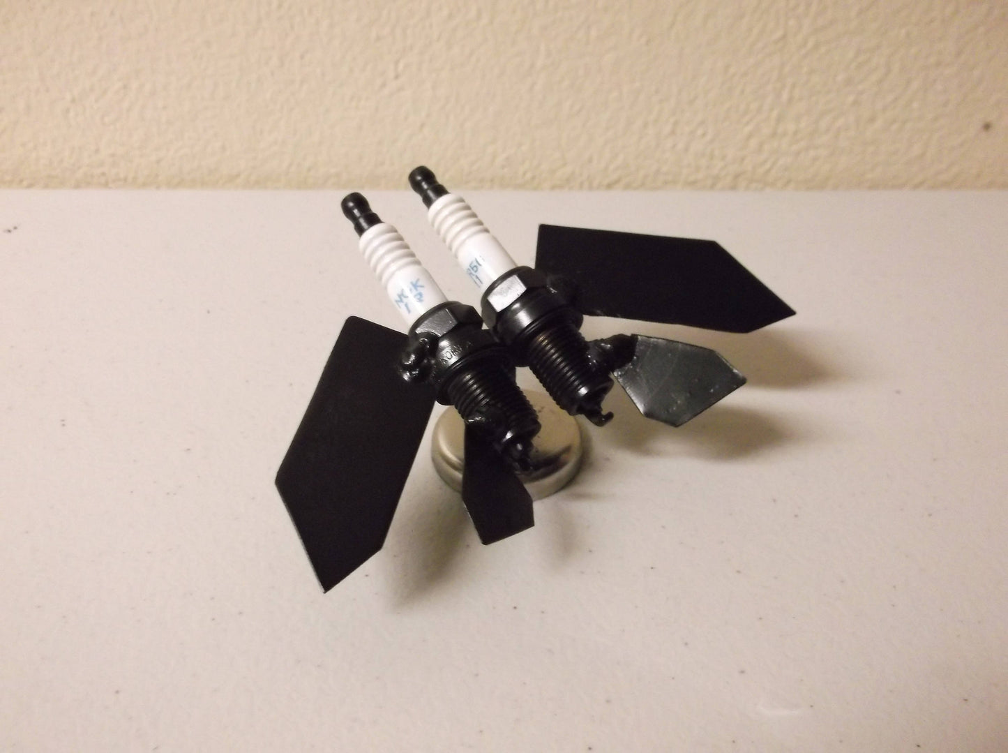Twin Jet Airplane, Spark Plug Magnet, Metal Recycle Art